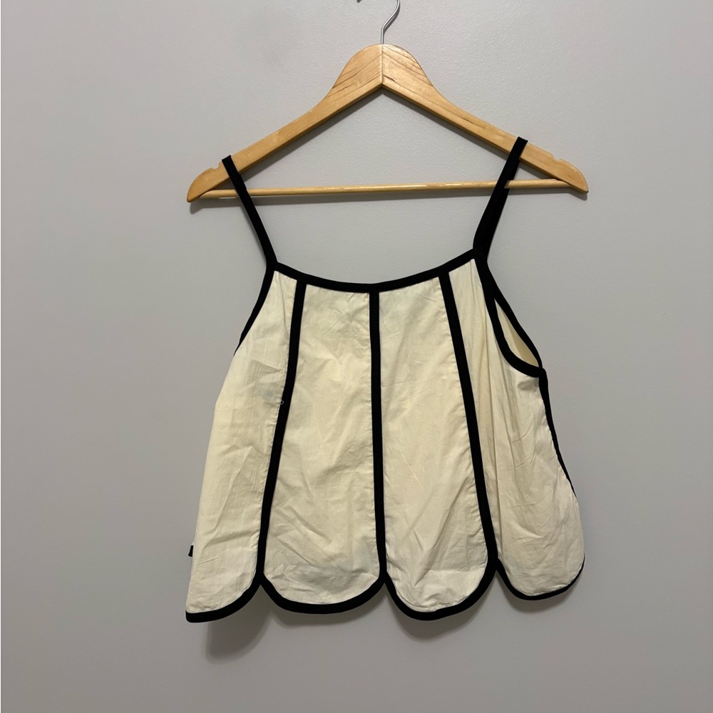 Scalloped Hem Contrast Trim Cream Sleeveless Summer Skort Set - Picture 5 of 11